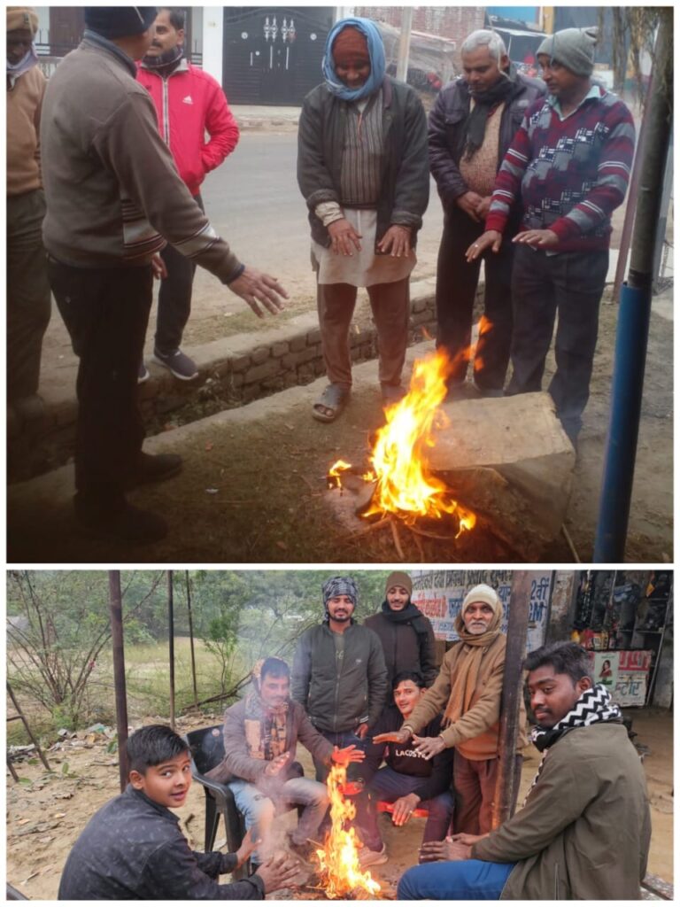 श्री श्याम सेवा समिति ने भीतरगाँव मे जलवाये अलाव