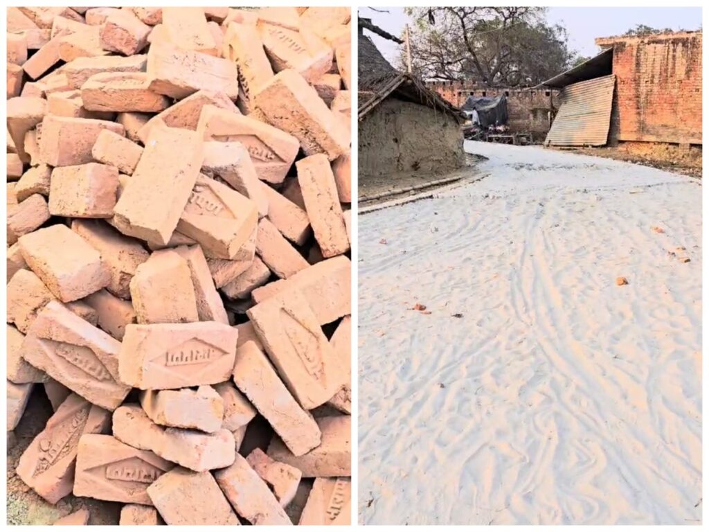 मानक विहीन खड़ंजा लगाने से ग्रामीणों मे रोष 