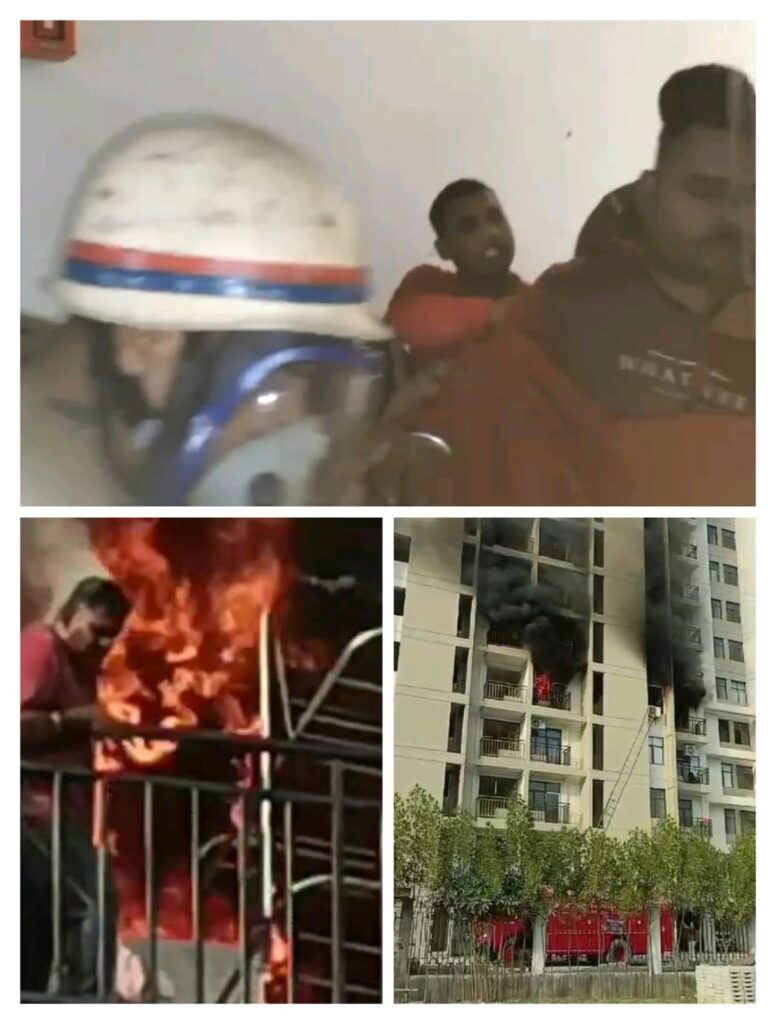 सरोजनीनगर के दरोगा खेड़ा स्थित पार्थ बिल्डिंग के फ्लैट में लगी भीषण आग, एक घायल
