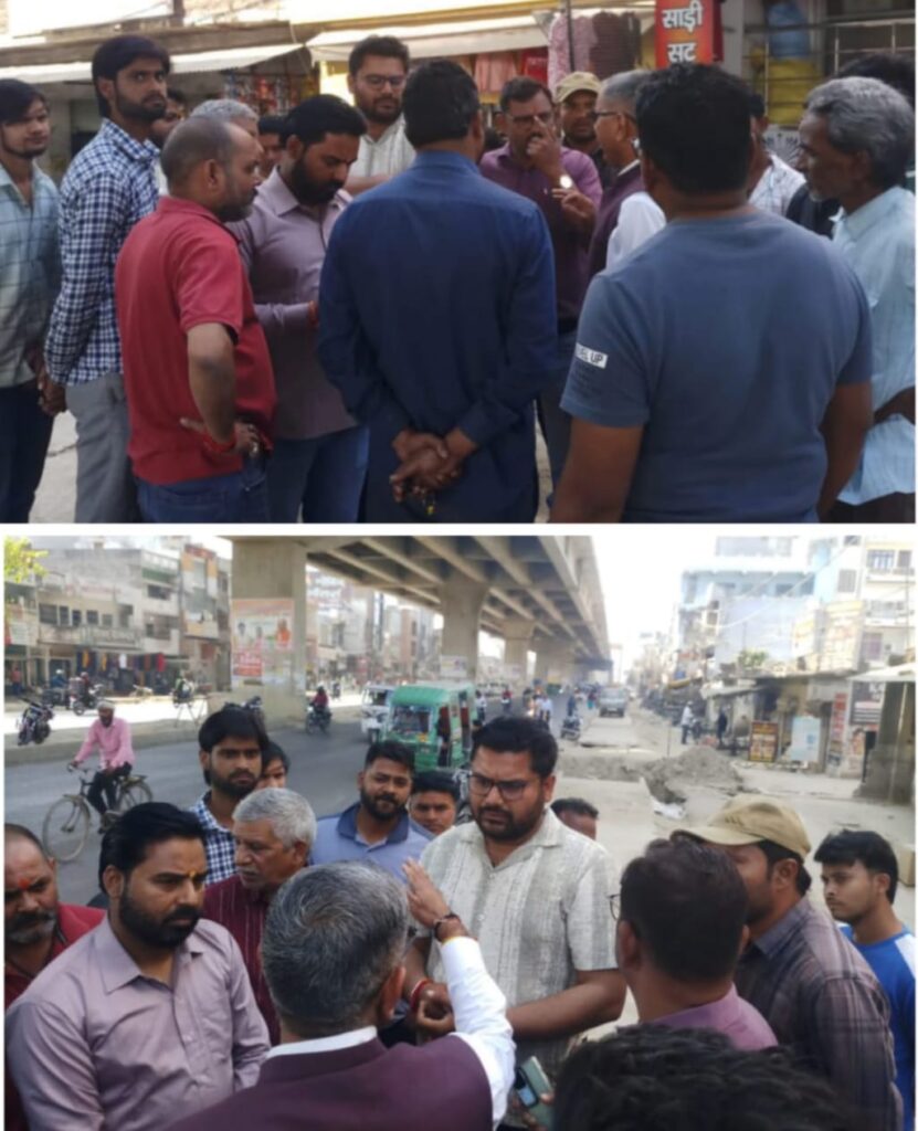 गौरी बाजार आदर्श व्यापार मंडल व्यापारियों ने हाइवे के बीच का डिवाइडर बनाने का किया विरोध