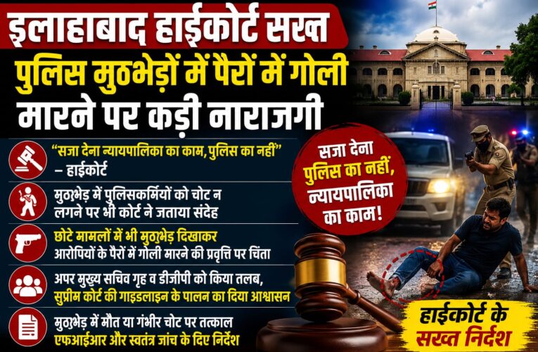 पुलिस मुठभेड़ों पर इलाहाबाद हाईकोर्ट सख्त, पैरों में गोली मारने की प्रवृत्ति पर जताई कड़ी नाराजगी*