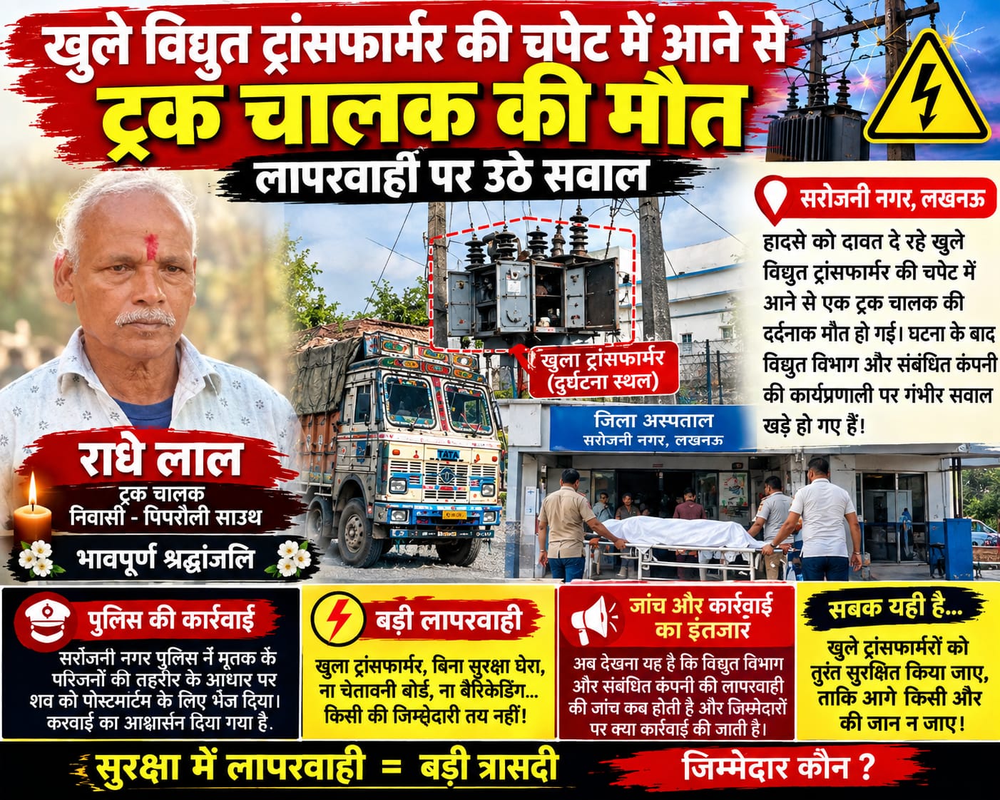 सरोजनीनगर में खुले विद्युत ट्रांसफार्मर की चपेट में आया ट्रक चालक, करंट लगने से मौत